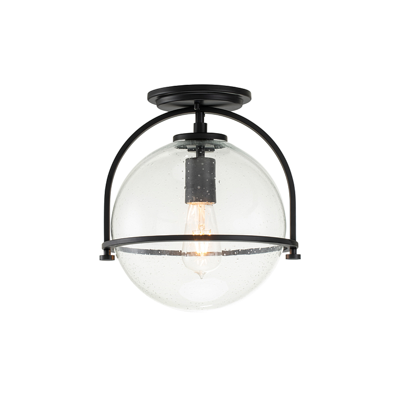 Потолочный светильник с прозрачным стеклянным шаром с эффектом пузырьков Hinkley Латунь Прозрачное Стекло Никель Черный в Костроме | Loft Concept 