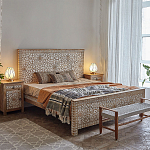 Двуспальная кровать из массива манго с резьбой Celestino Grey Mango Bed варинант исполнения - 2 | Loft Concept в Костроме