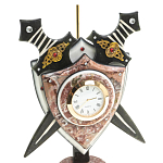 Часы настольные в виде щита с флагом из натуральных камней Змеевик и Креноид Stone Clock варинант исполнения - 3 | Loft Concept в Костроме