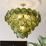 Люстра из зеленых стеклянных дисков с перламутровым эффектом Green Glowing Glaze варинант исполнения - 3 | Loft Concept в Костроме