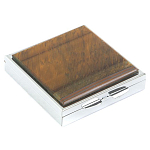 Таблетница карманная квадратная с 4-мя отделениями с зеркалом и накладкой из натурального камня Тигровый глаз Silver Stone Pillboxes варинант исполнения - 1 | Loft Concept в Костроме