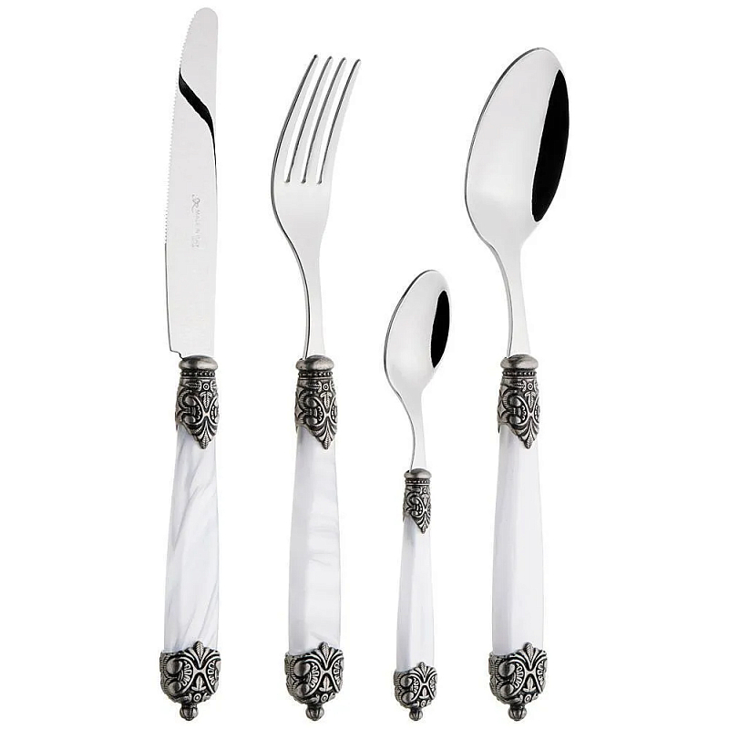 Набор столовых приборов на 6 персон 24 предмета Luxury Cutlery Серебряный Бежевый Черный Белый Набор столовых приборов на 6 персон 24 предмета Luxury Cutlery Серебряный Бежевый Черный Белый в Костроме | Loft Concept