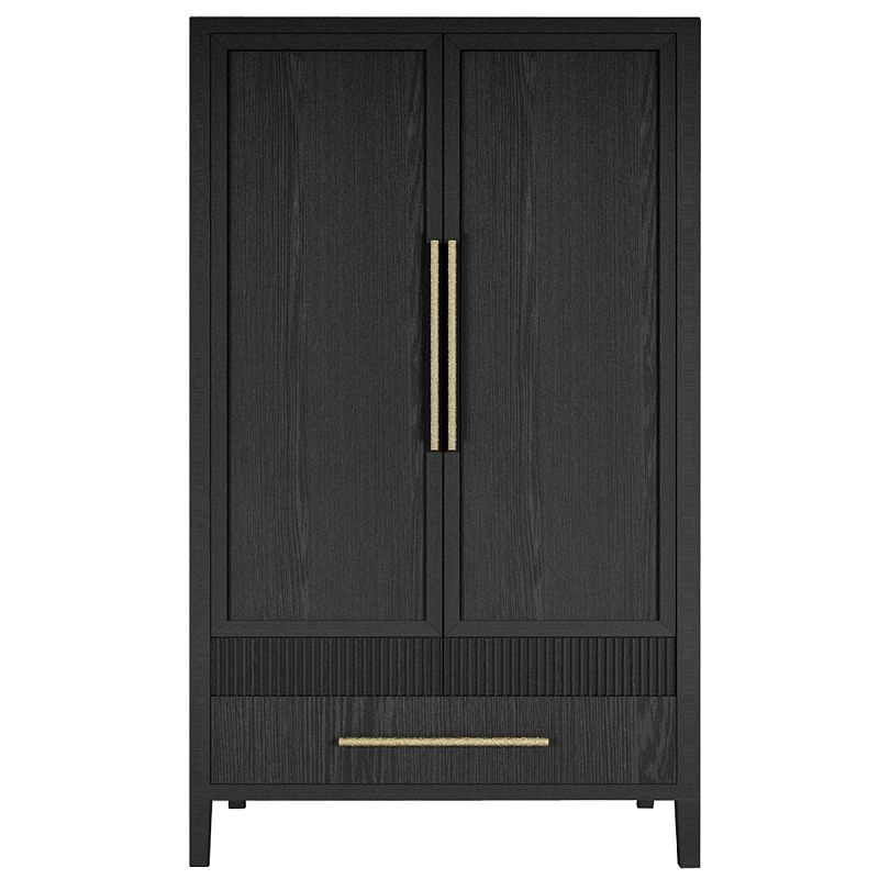 Шкаф платяной Primo с выдвижными ящиками шпон Светлый дуб Черный Золотой в Костроме | Loft Concept 