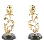 Подсвечники бронзовые на подставке из натурального камня нефрит Stone Candlestick варинант исполнения - 1 | Loft Concept в Костроме