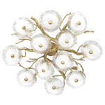 Потолочная люстра круглая ветвистыми бронзовыми элементами и стеклянными рифлеными дисками Textured Glass Chandelier варинант исполнения - 1 | Loft Concept в Костроме