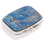 Таблетница карманная прямоугольная на 2 отделения с зеркалом и накладкой из натурального камня Лазурит Silver Stone Pillboxes варинант исполнения - 1 | Loft Concept в Костроме