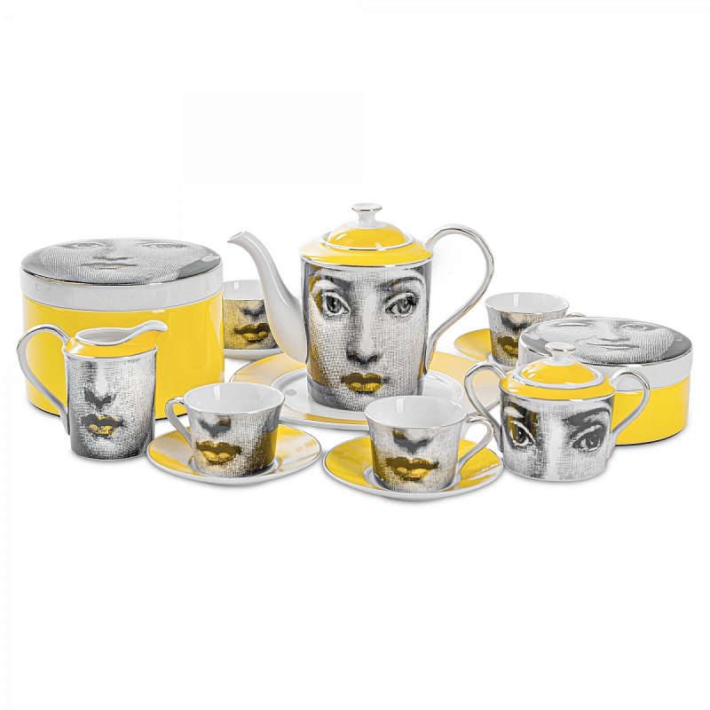 Чайный сервиз Fornasetti Белый Желтый Серый Чайный сервиз Fornasetti Белый Желтый Серый в Костроме | Loft Concept