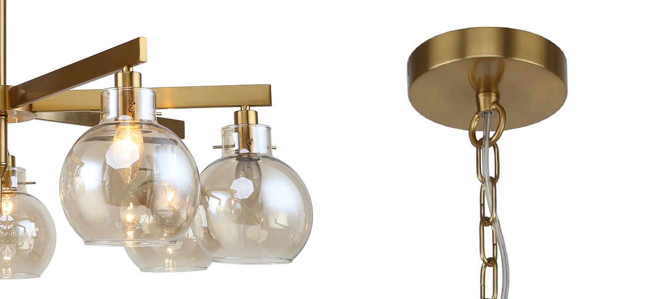 Люстра с плафонами коньячного цвета Carmella Globe Brass Люстра с плафонами коньячного цвета Carmella Globe Brass - Loft-Concept в Костроме