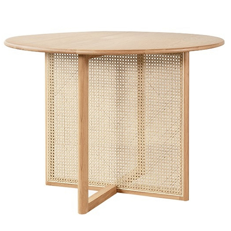 Обеденный стол круглый с плетёным основанием из ротанга Soda Dinning Table Бежевый Обеденный стол круглый с плетёным основанием из ротанга Soda Dinning Table Бежевый в Костроме | Loft Concept