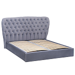 Кровать двуспальная серая с основанием из массива дерева с мягким изголовьем Velour Beds варинант исполнения - 1 | Loft Concept в Костроме