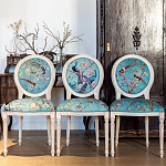 Стул из массива бука бирюзовый с изображением птиц и цветов Turquoise Beige Chinoiserie Peach Garden Chair варинант исполнения - 7 | Loft Concept в Костроме