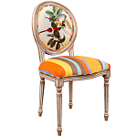 Стул бежевый в разноцветную полоску из натурального бука с изображением птиц и цветов Blooming Yellow Red Birds Colorful Stripes Chair варинант исполнения - 2 | Loft Concept в Костроме