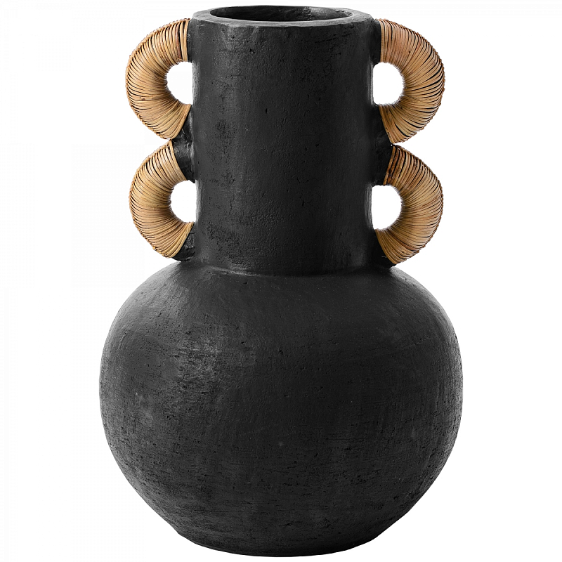 Ваза Round Vase Ceramic & Rattan Черный Ваза Round Vase Ceramic & Rattan Черный в Костроме | Loft Concept