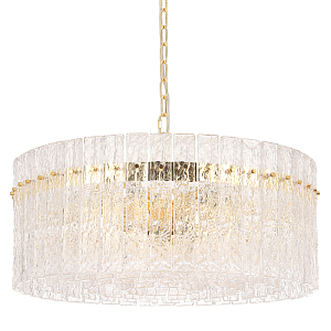 Люстра подвесная круглая с прозрачными рельефными стеклянными вставками и золотым основанием Textured Glass Chandelier