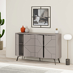 Комод бежево-серый с 4-мя дверцами с геометрическим рисунком на металлических ножках DUNE CONSOLE LIGHT MOCHA варинант исполнения - 2 | Loft Concept в Костроме