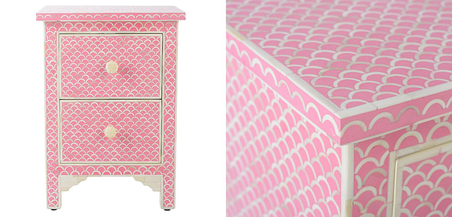 Тумбочка Pink Indian Bone Inlay nightstand Тумбочка Pink Indian Bone Inlay nightstand - Loft-Concept в Костроме