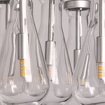 Люстра с 7-ю прозрачными плафонами из стекла в форме капли на круглом потолочном основании цвета хром Lucid Rain  варинант исполнения - 9 | Loft Concept в Костроме