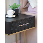 Приставной столик с резным узором на выдвижном ящике Black Table Carved Pattern варинант исполнения - 6 | Loft Concept в Костроме