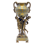 Ваза голубого цвета из фарфора с золотым растительным орнаментом и бронзовыми фигурками женщин Eden Garden porcelain and bronze варинант исполнения - 2 | Loft Concept в Костроме