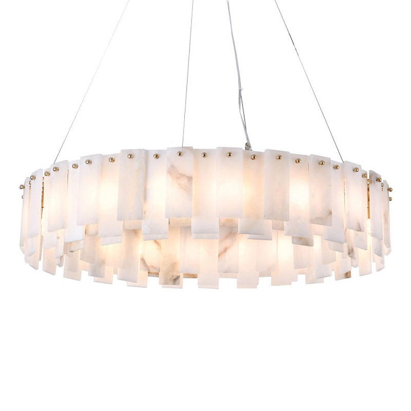 Люстра круглая декорированная натуральным камнем Stone Interior Accent Медь Белый в Костроме | Loft Concept 