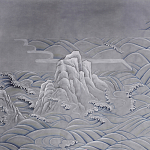 Обои ручная роспись Matsushima Waves Hokusai on Gun Metal dyed silk варинант исполнения - 1 | Loft Concept в Костроме