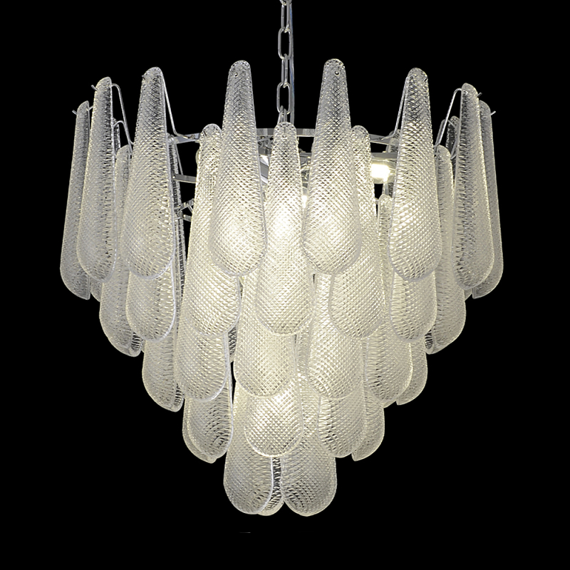 Люстра с подвесками из рифленного стекла в форме капель Textured Glass Chandelier Прозрачный Хром в Костроме | Loft Concept 