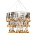Люстра трехъярусная с декором из круглых деревянных бусин с кисточками Gray Brown Wooden Beads Chandelier варинант исполнения - 2 | Loft Concept в Костроме