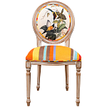 Стул бежевый в разноцветную полоску из натурального бука с изображением птиц и цветов Blooming Birds Colorful Stripes Chair варинант исполнения - 1 | Loft Concept в Костроме