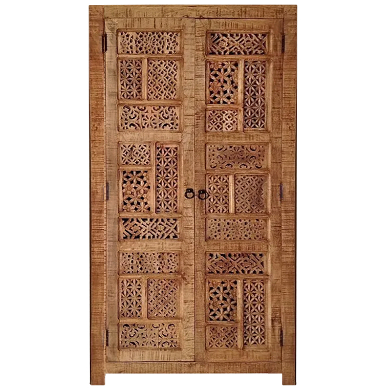 Этнический шкаф с орнаментом резьба из дерева Indian Antique Furniture Коричневый в Костроме | Loft Concept 