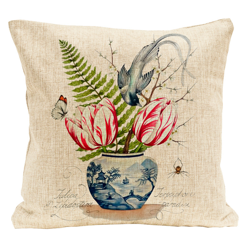 Декоративная подушка Tulips Pillow Мульти Бежевый Декоративная подушка Tulips Pillow Мульти Бежевый в Костроме | Loft Concept