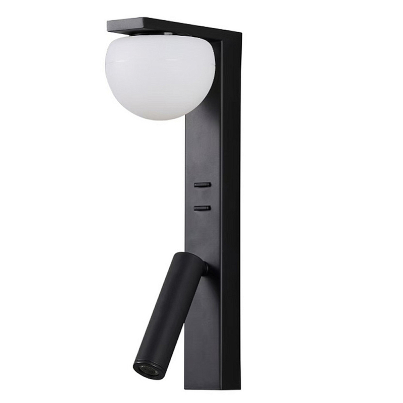 Бра с белым полусферическим плафоном и цилиндрическим поворотным спотом Trumpet Wall Lamp Черный Белый Бра с белым полусферическим плафоном и цилиндрическим поворотным спотом Trumpet Wall Lamp Черный Белый в Костроме | Loft Concept