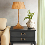 Настольная лампа со скошенным конусовидным абажуром и фигурной ножкой в цвете тик Accord Lighting варинант исполнения - 6 | Loft Concept в Костроме