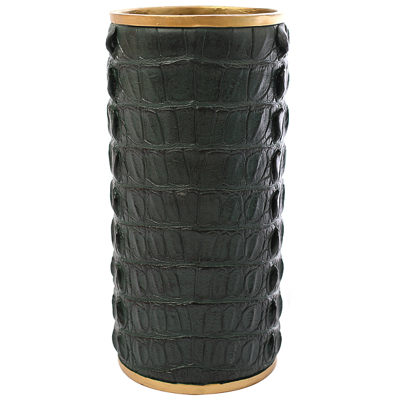 Ваза с декором из эко-кожи Leather Vase Green Зеленый Латунь Ваза с декором из эко-кожи Leather Vase Green Зеленый Латунь в Костроме | Loft Concept