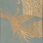Обои ручная роспись в стиле Арт-деко Whistler Peacocks Golden colourway on Blue Grey dyed silk варинант исполнения - 2 | Loft Concept в Костроме