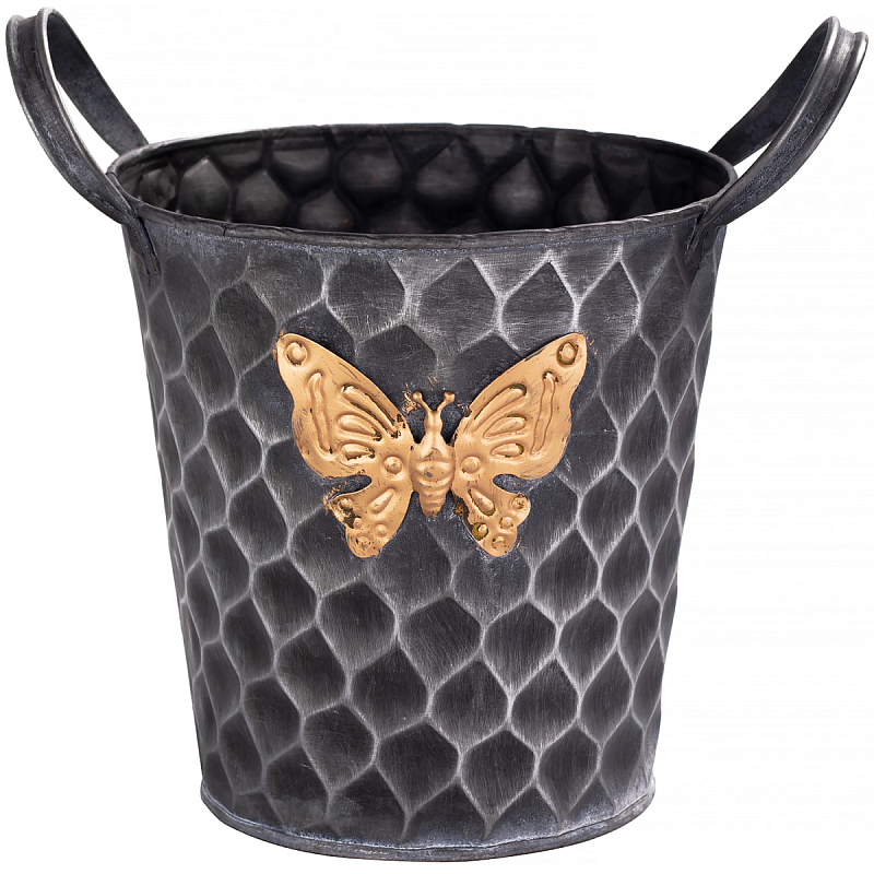 Железное кашпо Gold butterfly design Серый Черный Золотой Железное кашпо Gold butterfly design Серый Черный Золотой в Костроме | Loft Concept