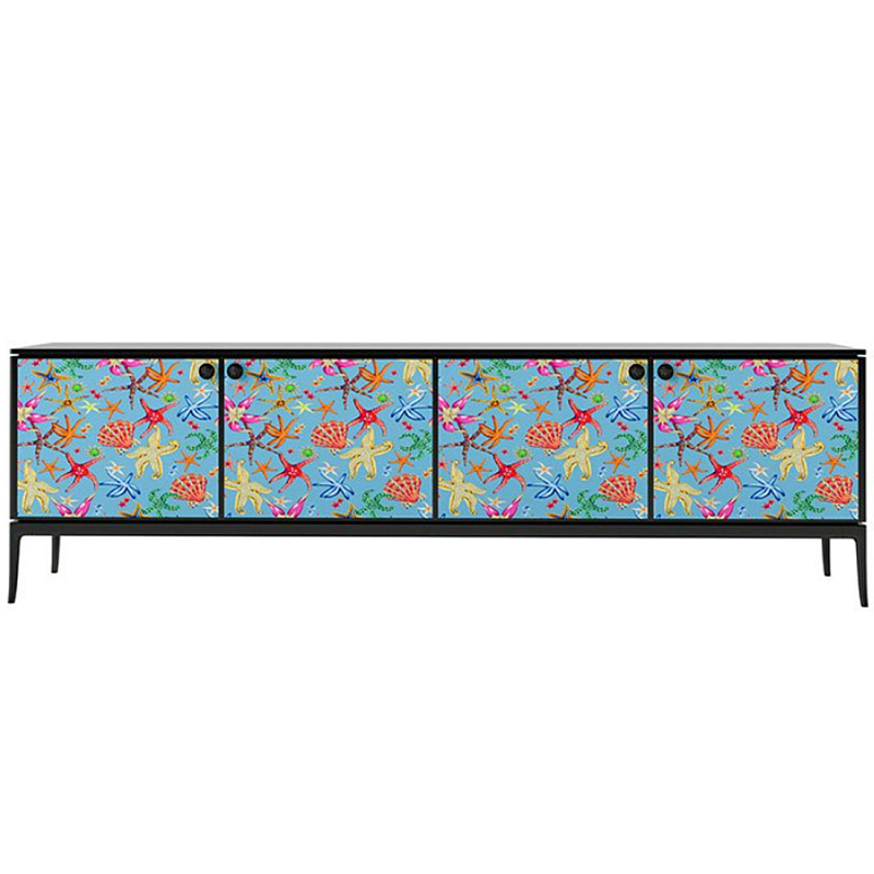 Stiletto Sideboard Blue nautical print Голубой Черный матовый в Костроме | Loft Concept 