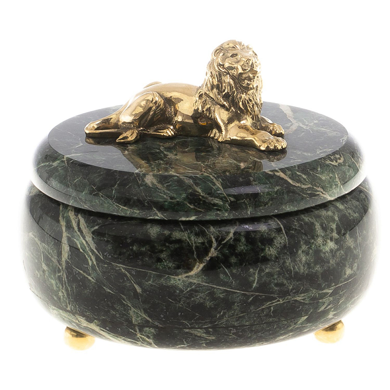 Шкатулка из натурального камня змеевик с фигуркой льва Stone Casket Змеевик Бронза Шкатулка из натурального камня змеевик с фигуркой льва Stone Casket Змеевик Бронза в Костроме | Loft Concept