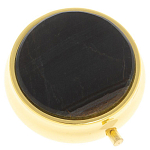 Таблетница карманная круглая с 3-мя отделениями с зеркалом и накладкой из натурального камня Соколиный глаз Gold Stone Pillboxes варинант исполнения - 1 | Loft Concept в Костроме