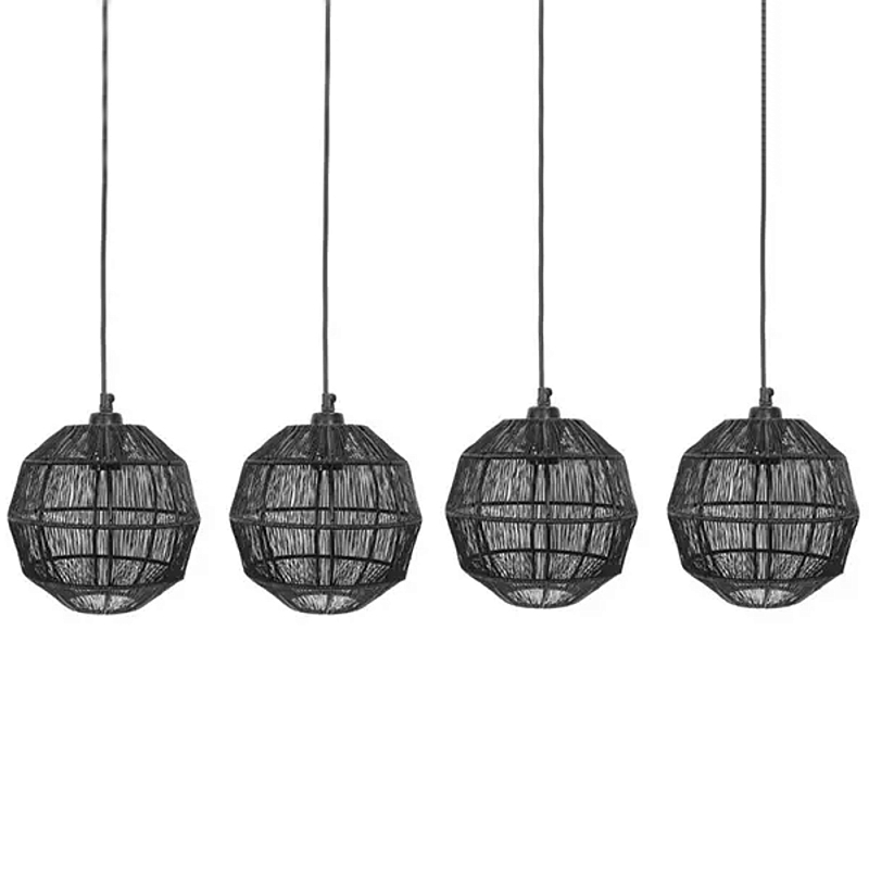 Подвесной светильник с 5-ю плетеными металлическими абажурами Wicker Iron Lamp Черный Подвесной светильник с 5-ю плетеными металлическими абажурами Wicker Iron Lamp Черный в Костроме | Loft Concept