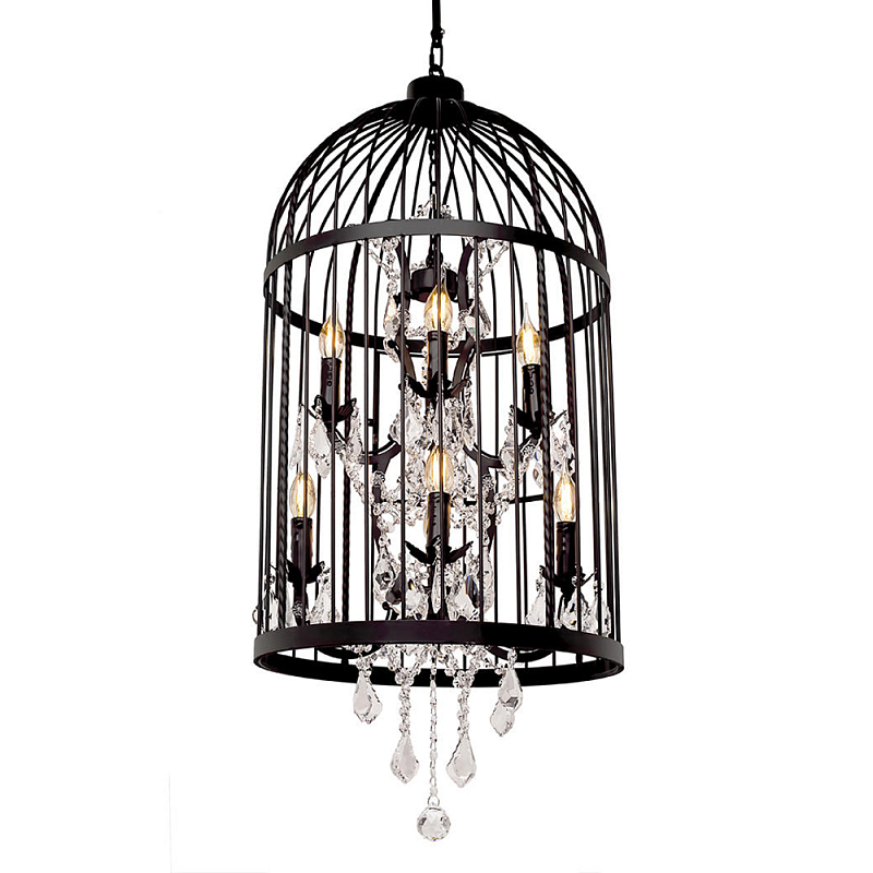 Люстра подвесная в виде клетки с подвесками BIRDCAGE CHANDELIER Черный Прозрачное Стекло Люстра подвесная в виде клетки с подвесками BIRDCAGE CHANDELIER Черный Прозрачное Стекло в Костроме | Loft Concept