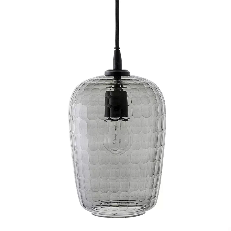 Подвесной светильник с рельефным узором на стеклянном плафоне Lamp with Frozen Glass Effect Серый Черный Подвесной светильник с рельефным узором на стеклянном плафоне Lamp with Frozen Glass Effect Серый Черный в Костроме | Loft Concept