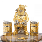 Икорница со стопками с декором "Рыбак с санями" с гравировкой на подставке из натуральных камней Агат Мрамор Decorative Cavair Dishes варинант исполнения - 3 | Loft Concept в Костроме