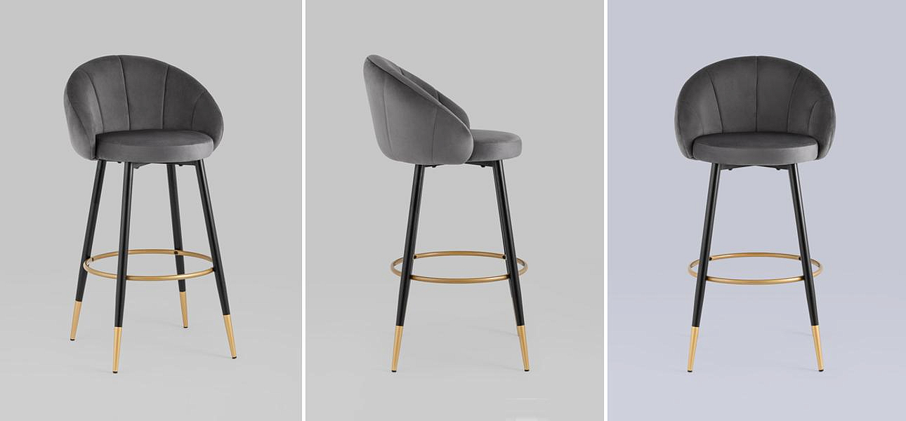 Барный Стул Alberto Chair Серый Велюр Барный Стул Alberto Chair Серый Велюр - Loft-Concept в Костроме