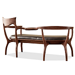 Кушетка с деревянным каркасом и сиденьем из коричневой натуральной кожи Moon Walnut Furniture варинант исполнения - 8 | Loft Concept в Костроме