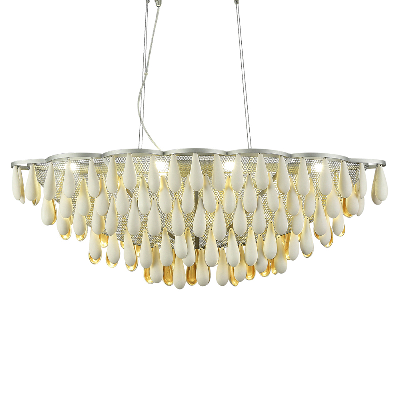 Люстра с подвесками в форме капель на серебристом каркасе Raindrop Белый Золотой Серебряный в Костроме | Loft Concept 