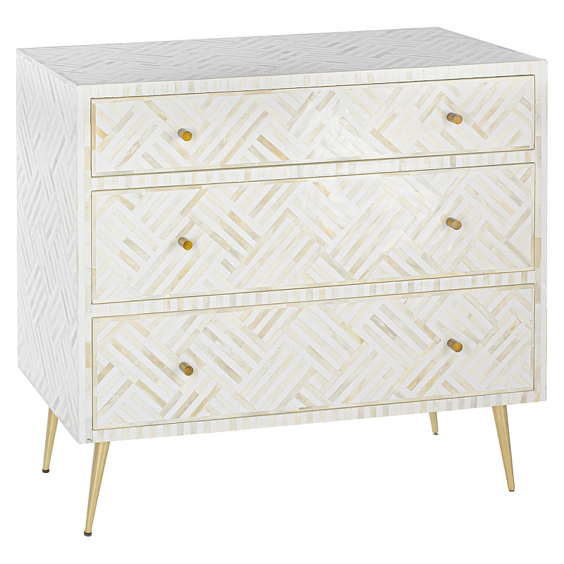 Комод инкрустация костью White Indian Bone Inlay 3 drawer Белый Белый Комод инкрустация костью White Indian Bone Inlay 3 drawer Белый Белый в Костроме | Loft Concept