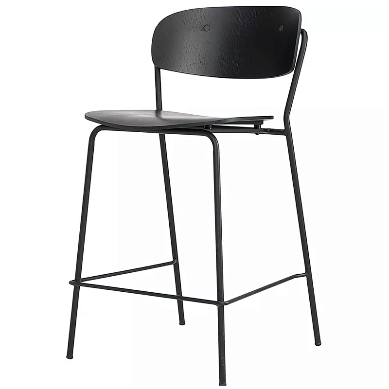 Стул полубарный на железных ножках Chair Space Arrangement без подлокотников Орех Черный Стул полубарный на железных ножках Chair Space Arrangement без подлокотников Орех Черный в Костроме | Loft Concept
