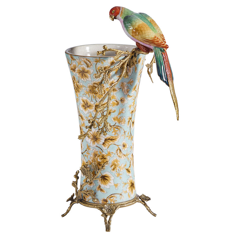 Ваза фарфоровая с птицей на бронзовой ветке Garden of Eden Бронза Мульти в Костроме | Loft Concept 