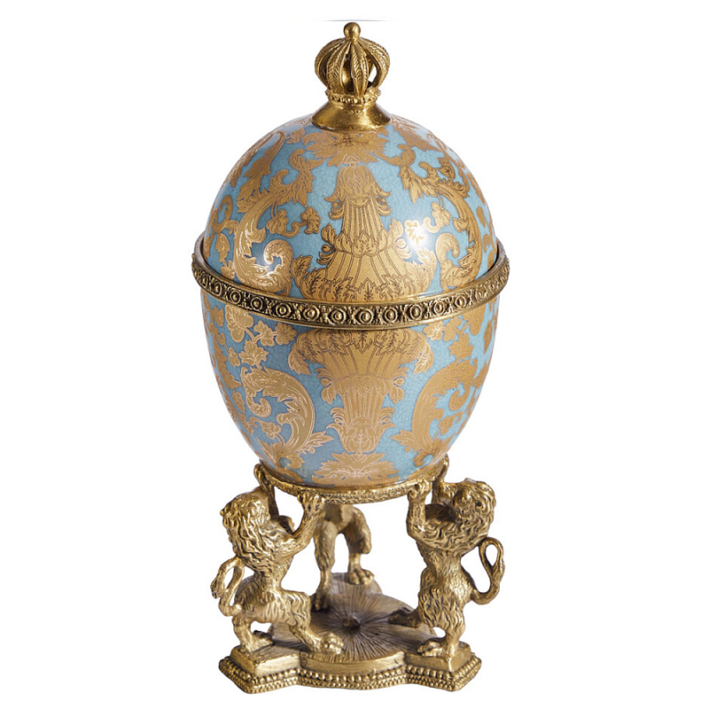 Шкатулка на величественных львах из фарфора с бронзовыми элементами Eden Garden Голубой Бронза в Костроме | Loft Concept 