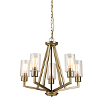 Люстра цвета латунь с 5-ю цилиндрическими плафонами из прозрачного пузырчатого стекла Kichler варинант исполнения - 1 | Loft Concept в Костроме